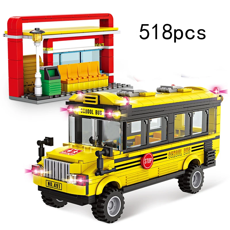 Bus City UK London Building Blocks School Vehicle Friends Wedding Car Traffic Bricks Double Station Girls Gifts Technique Toys