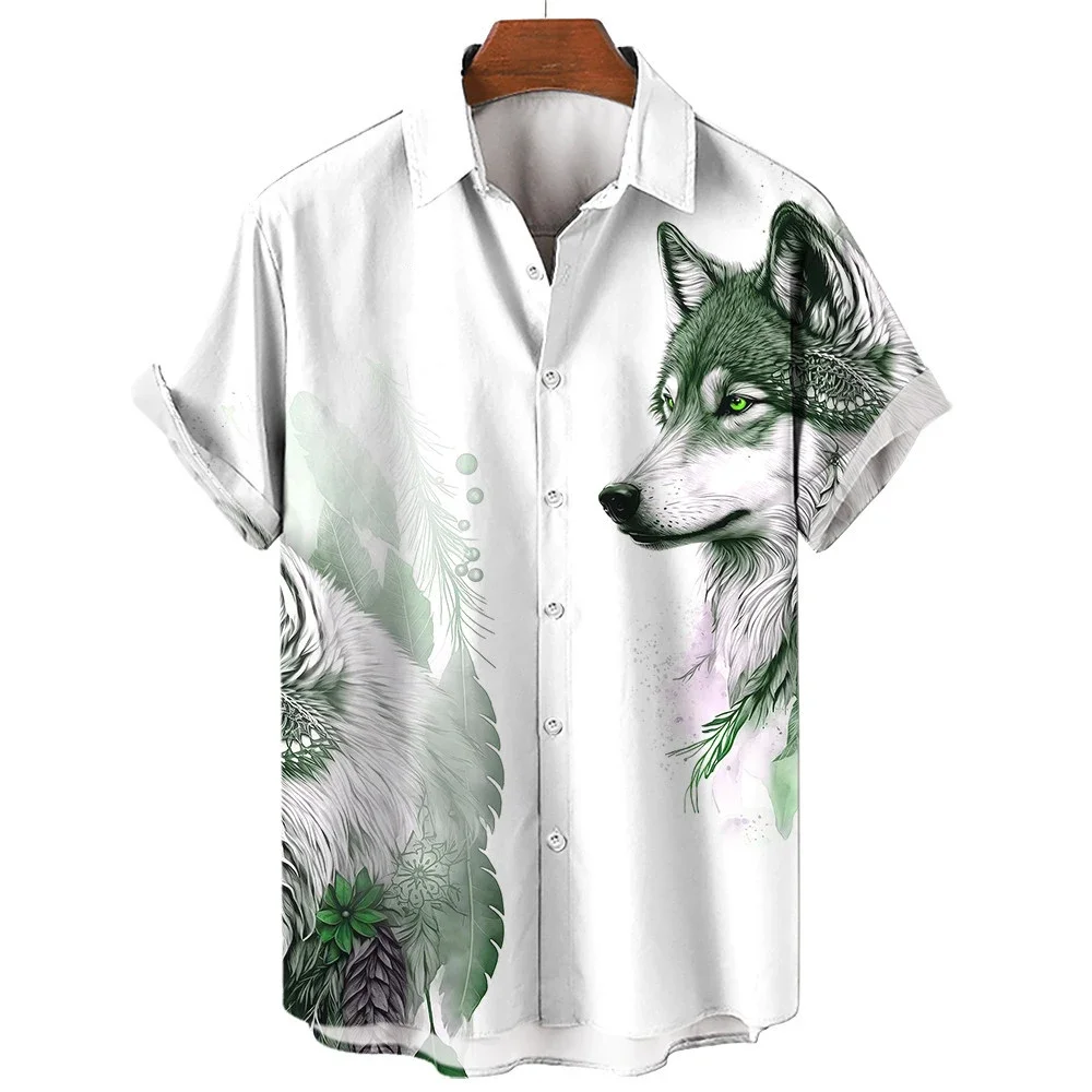 Wolf 3D Printed Havana Beach Shirts, Casual Fashion, Oversized Streetwear, Short-sleeved Shirts, Blouses, Men's Clothing 2