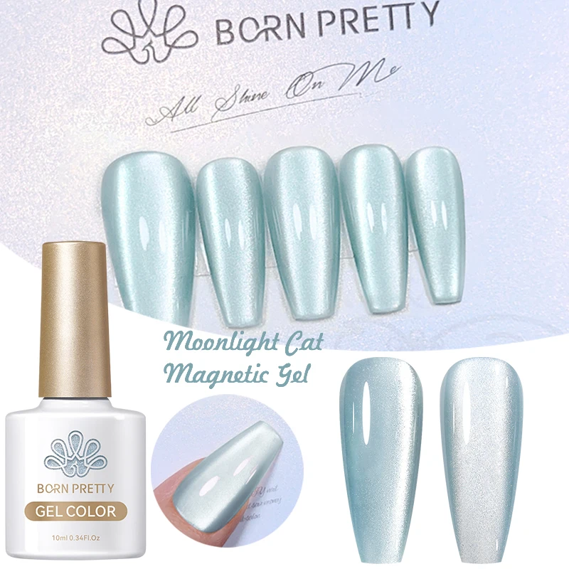 

BORN PRETTY Blue Moonlight Gel Nail Polish Reflective Silver Spar Cat Magnetic Gel Nail Art Soak Off UV Semi-Permanant Varnish