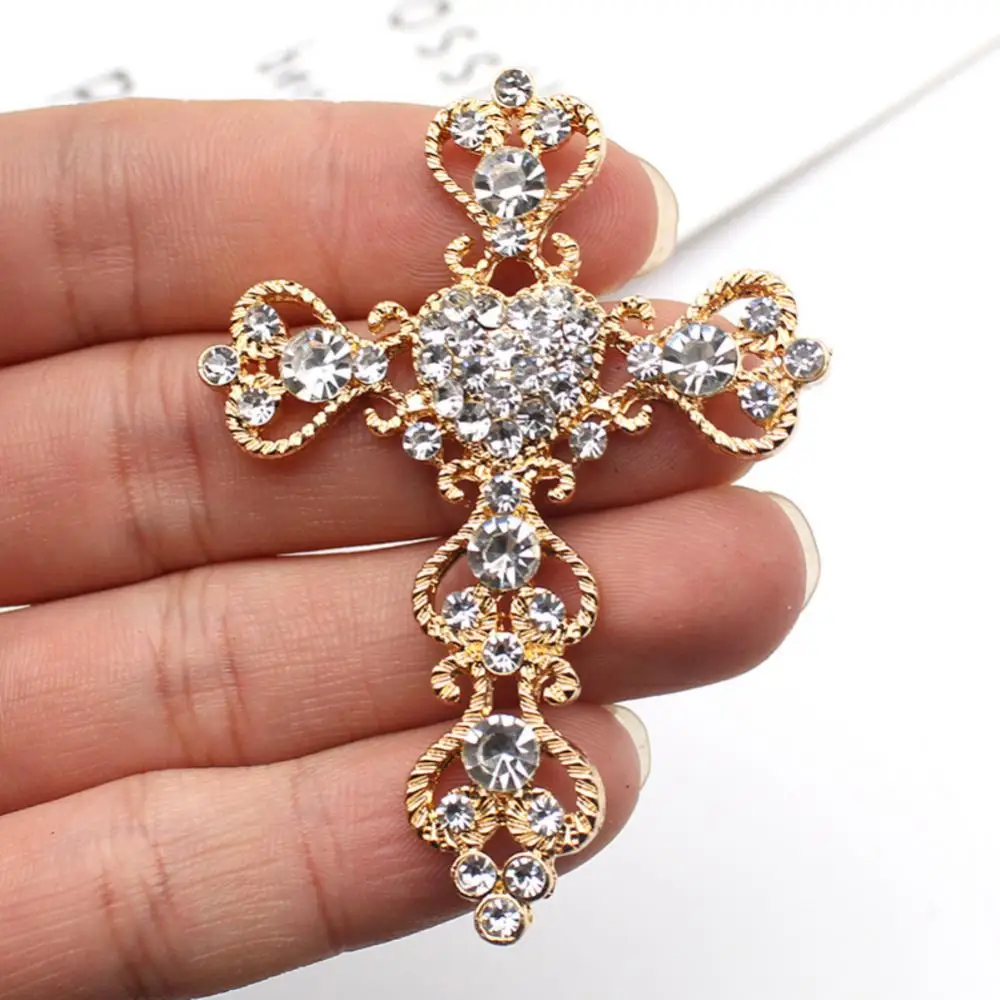 1~20PCS Metal Cross Alloy Rhinestone Crafts For Necklace Jewelry Box Decoration Material Accessories 4.7*6.4cm