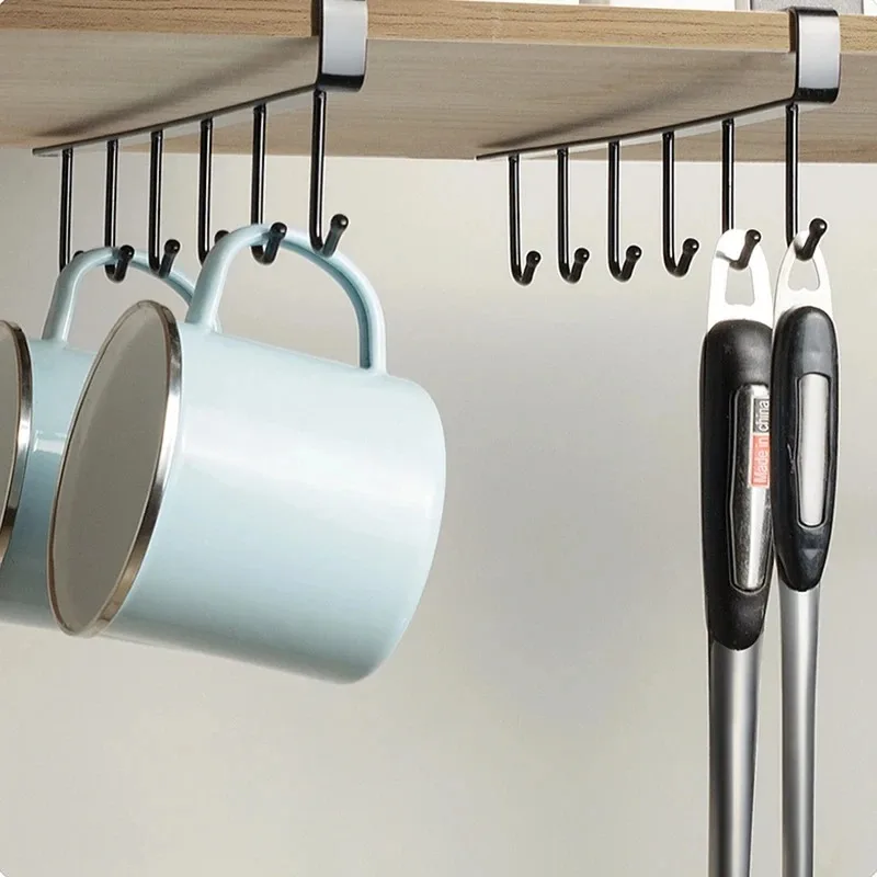 New Kitchen Shelf Rack Storage Clothes Hanging Organizer Cup Holder Glass Mug Holder 6 Hooks Storage Rack Kitchen Accessories 5