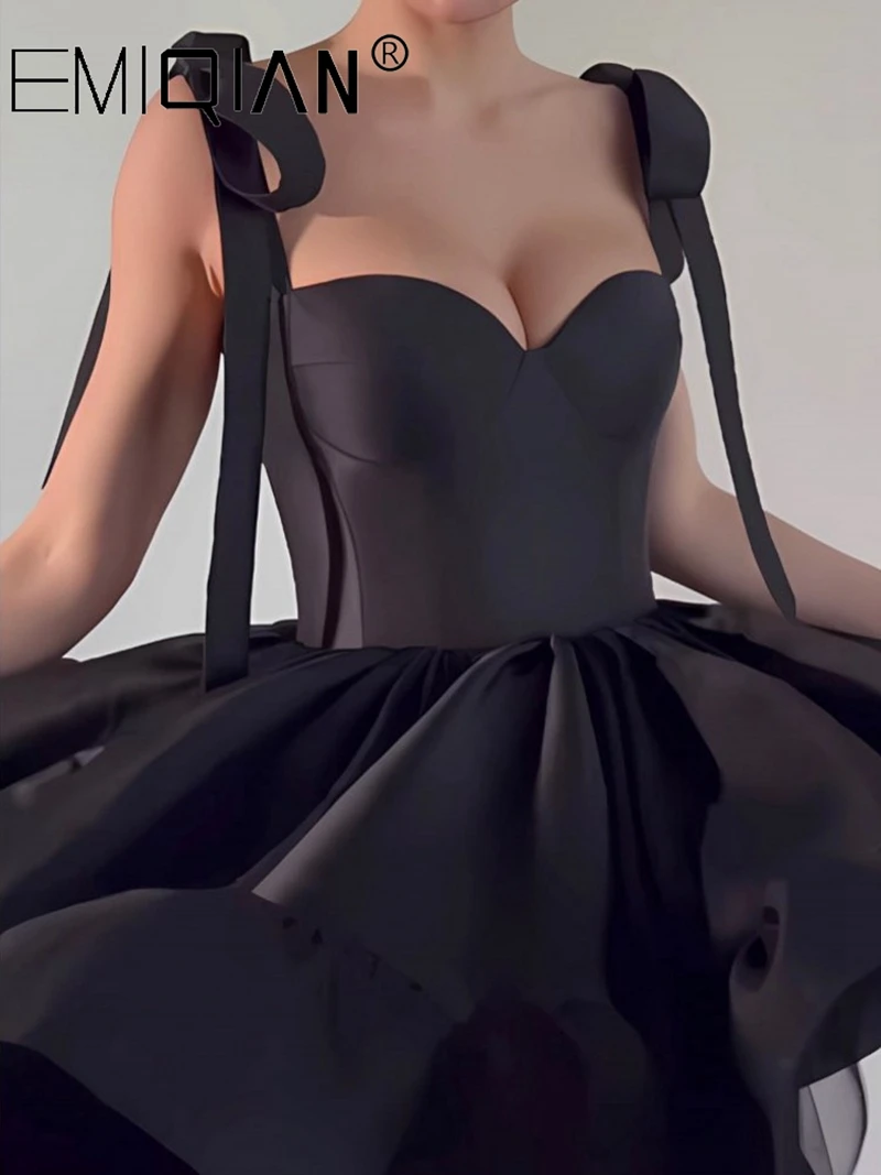 High Quality Elegant Black Short Prom Dresses Puffy Skirt Bow Strap Lace up Closure Cocktail Dress