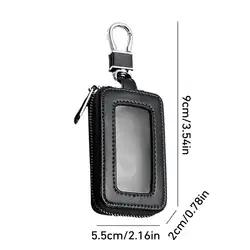 Leather Car Key Case with Zipper and Metal Hook - Premium Key Protector and Coin Holder (Black)