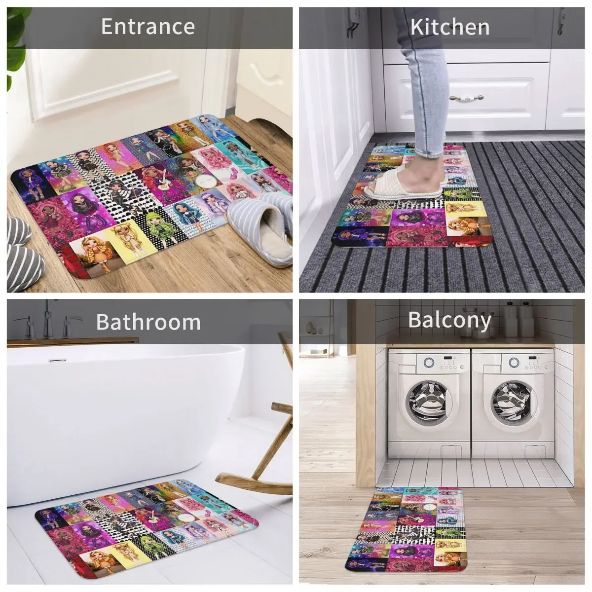 Rainbow High Dolls Anti-Slip Doormat Living Room Mat All Characters Floor Carpet Entrance Door Rug Home Decorative