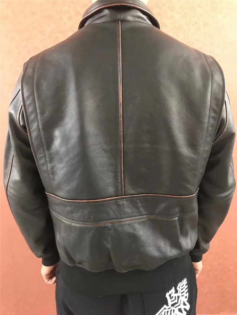 Description Picture 6 of item2024 Vintage Black Military Style Genuine Leather Jacket Men Plus Size 5XL Real Natural Cowhide Autumn USAF Aviation Coat