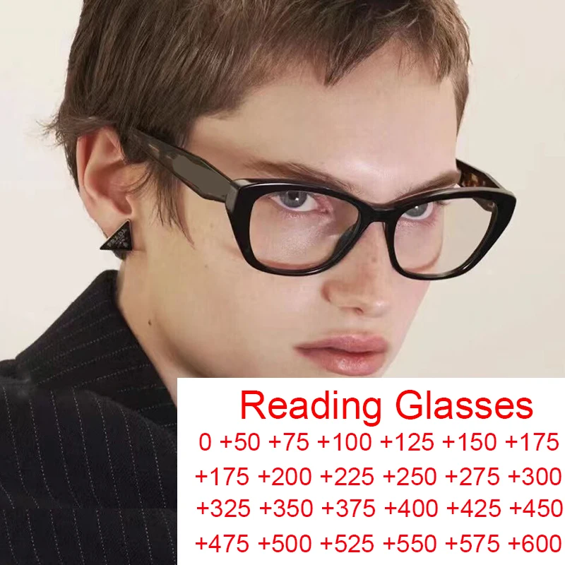 Luxury Brand Men's Black Reading Glasses Vintage Cat Eye Frame Blue