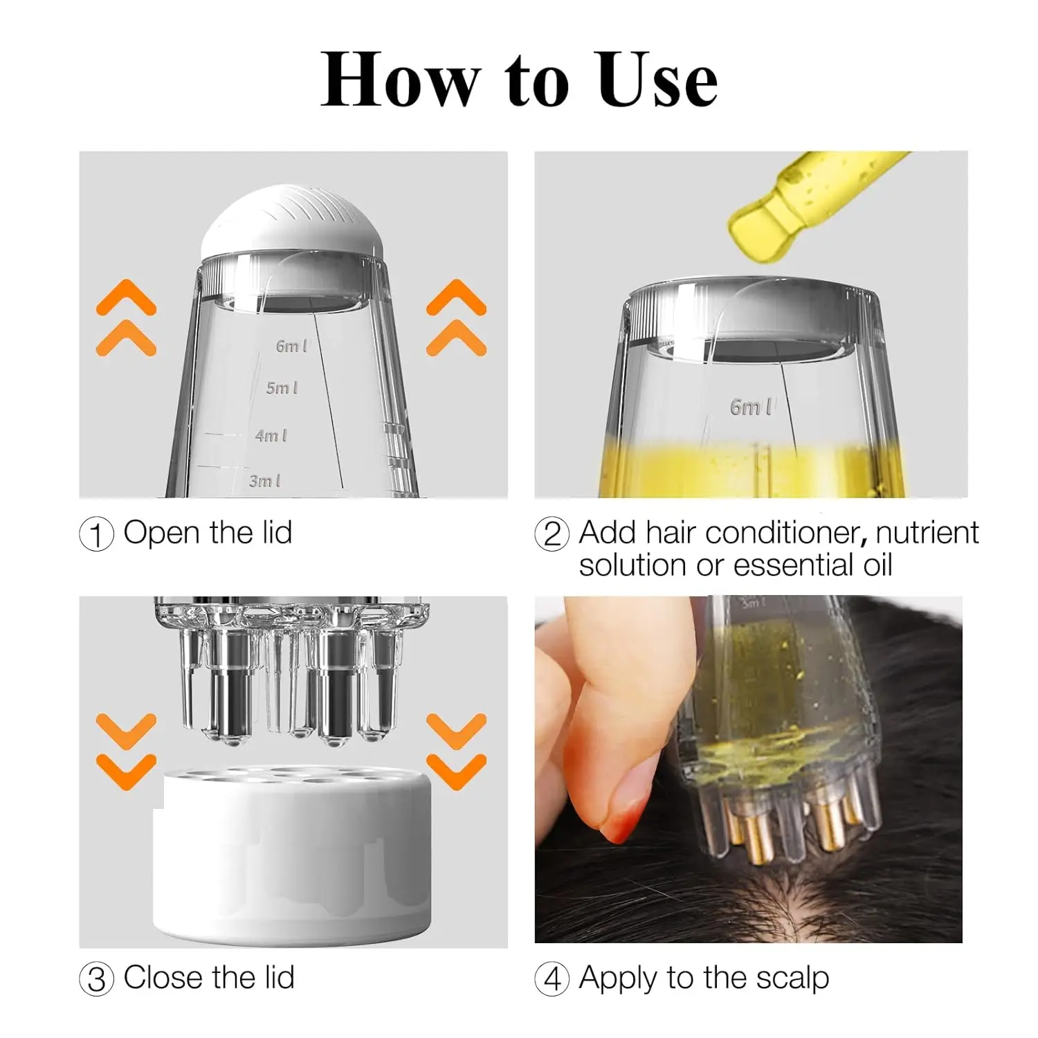 Scalp Care Liquid Comb Hair Growth Essential Oil Applicator Roller Ball Hair Strengthening Liquid Dispenser Comb Massage Comb 4