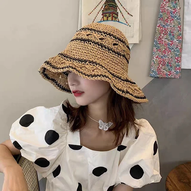 New Handmade Weave Sun Hats for Women Large Brim Straw Hat Outdoor