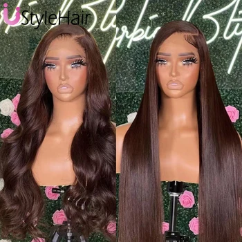 Dark Brown Lace Wig Long Body Wave Lace Front Wig Heat Resistant Synthetic Hair Silky Straight Lace Daily Use Cosplay Wig