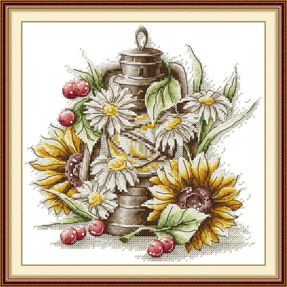 Joy Sunday Pre-printed Cross Stitch Kit Easy Pattern Aida Stamped Fabric Embroidery Set-Sunflower and Lamp cross stitch kit