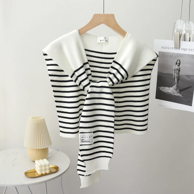 Striped Design Knitted Shawl Wrap for Women Men Striped Knotted Scarf Unisex Draped Shawl Spring Summer Decor Cape For Women
