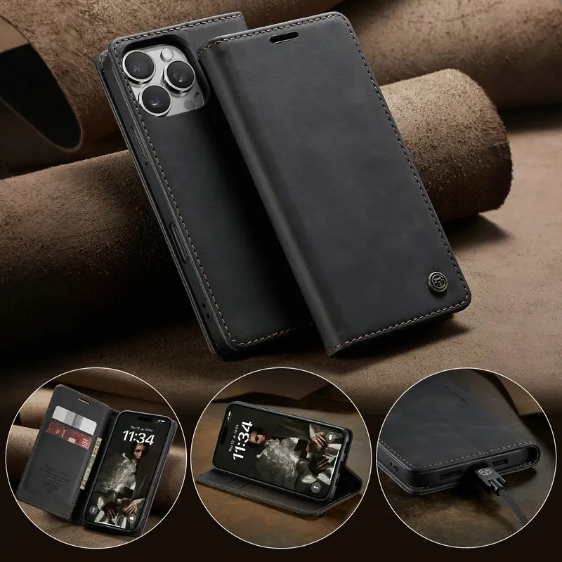 Retro Phone Case Flip Luxury Leather Cover for iPhone 16 pro max 15 14 13 12 11 mini 7 8 plus xs max xr Magnetic back Cover