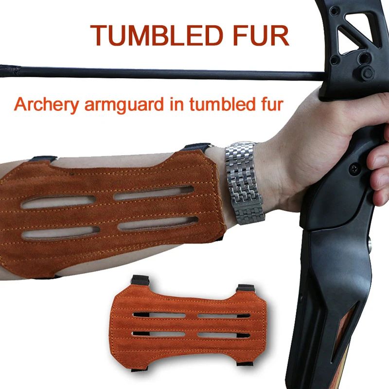 Outdoor Anti-Scuff Archery Protection Fur Arm Guard Cowhide American Hunting Traditional Bow Arm Guard adjustable straps new archery accessory pu leather protective arm guard archery protector pull arm guard for hunting practice