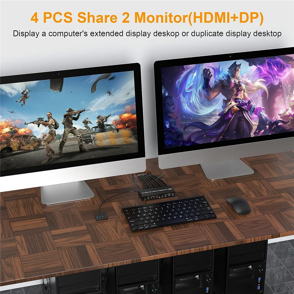 4 Port HDMI KVM USB 3.0 Switch 4X2 Dual Monitor 4K@60Hz Extended Display DP KVM Switch 4 In 2 Out for PC Share Keyboard Mouse
