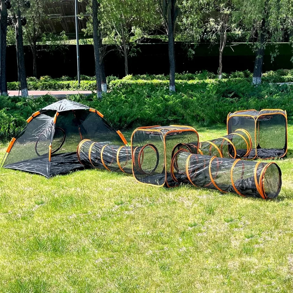 Large Outdoor Cat Enclosure with Tunnel and Tent