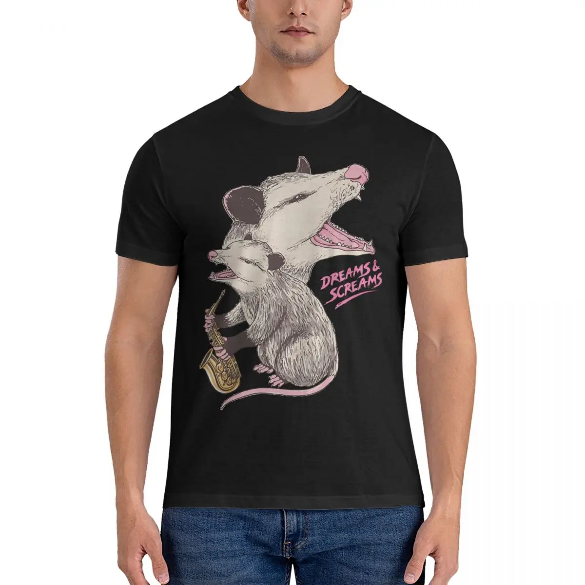 

Men's T-Shirts Dreams And Screams Humorous 100% Cotton Tees Short Sleeve Opossum T Shirts Round Neck Tops Printing