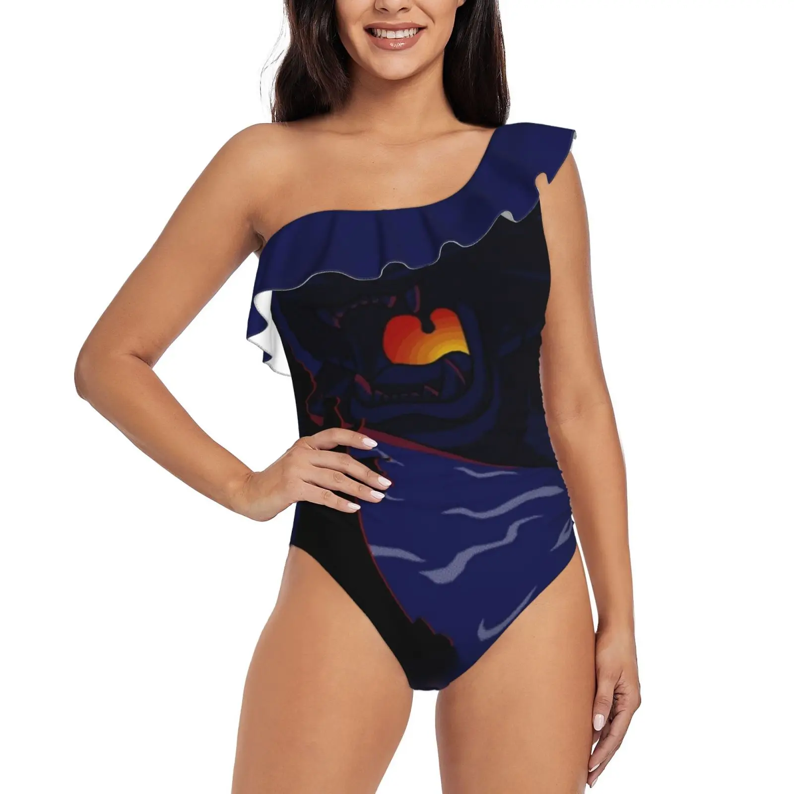 Cave Of Wonders One Shoulder Ruffle Swimsuit One-Piece Beach Bathing Suit Print Sexy Women Swimsuit Aladdin Jafar Villains