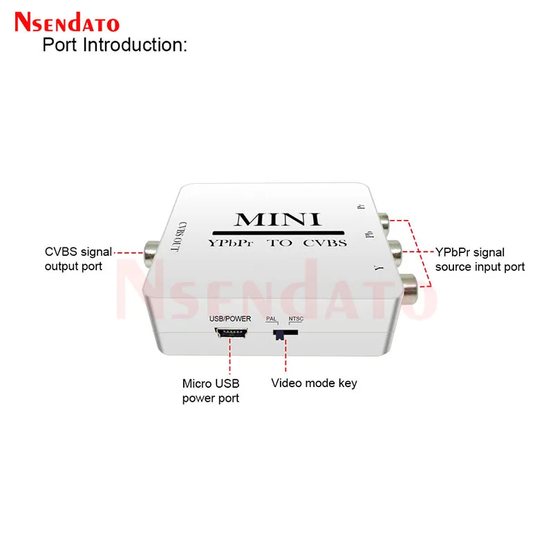 1080P Mini YPbPr TO CVBS Video Audio Converter Component YPbPr to AV Adapter Support PAL/NTSC For TV Projector Monitor