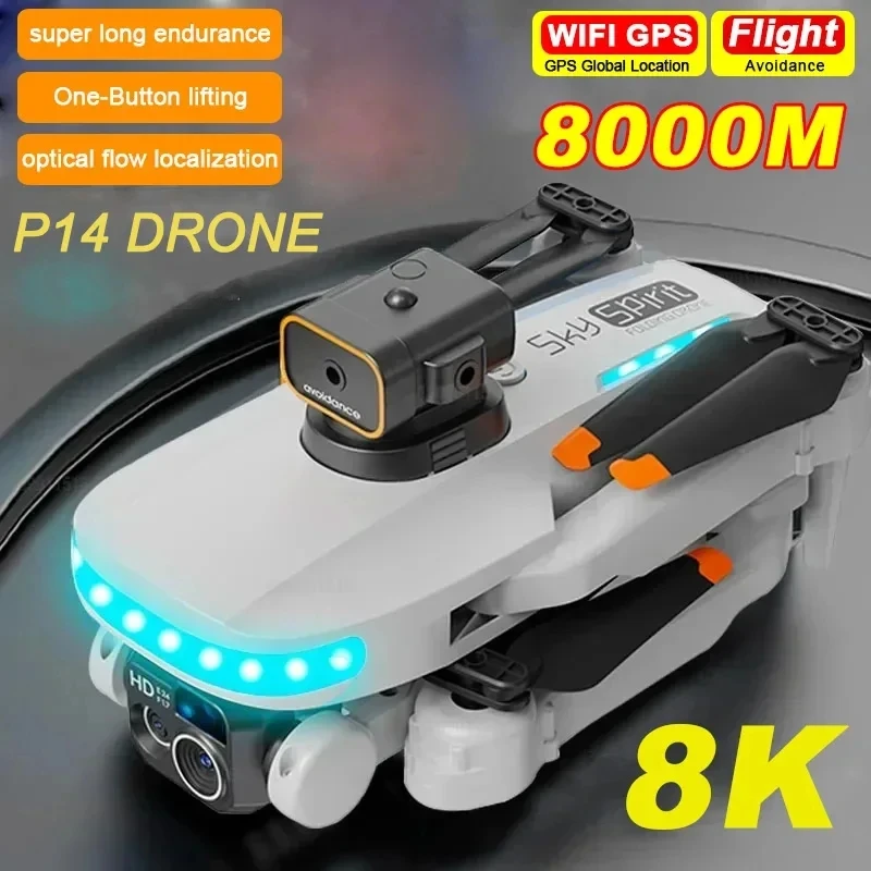 

P14 Drone GPS Profesional 4K/8K HD Aerial Camera FPV Obstacle Avoidance Brushless Foldable Quadcopter Plane Toy For Boy
