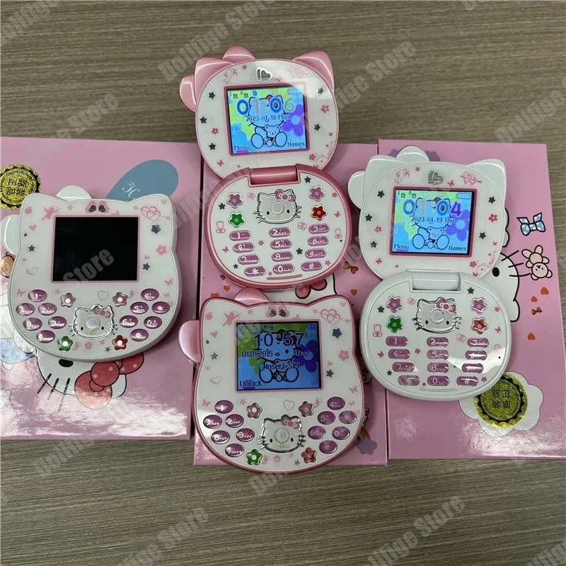 Limited Edition cartoon Foldable Phone Hellokitty Anime Peripheral Call Function Multi Language Switching Children'S Cute Gifts