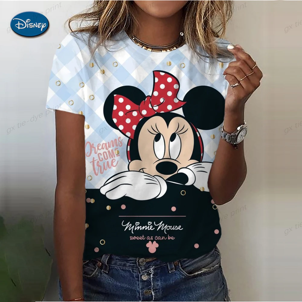 

Disney Minnie Mouse Disney Women's T-shirt Summer Short Sleeves Tops Minnie Casual Kawaii T Shirts Women Clothes Fashion Tshirt