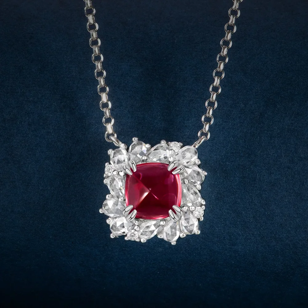 

New 925 Silver Sugar Tower 6.5 * 6.5 Ruby Jade 1.7 Carat Necklace 40+3cm Jewelry Women's Wedding