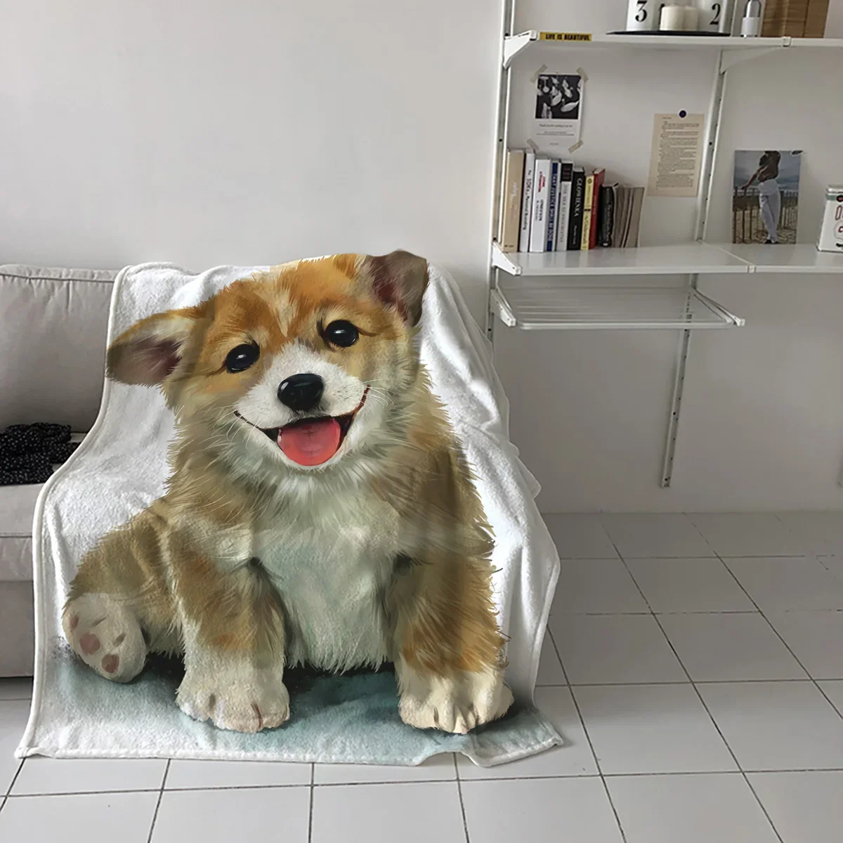 Corgi 강아지 귀여운 애완 동물 침대 커버 담요 던지기, 여행 양털 던지기 커버 랩, 저자극성 극세사 장식, 사계절