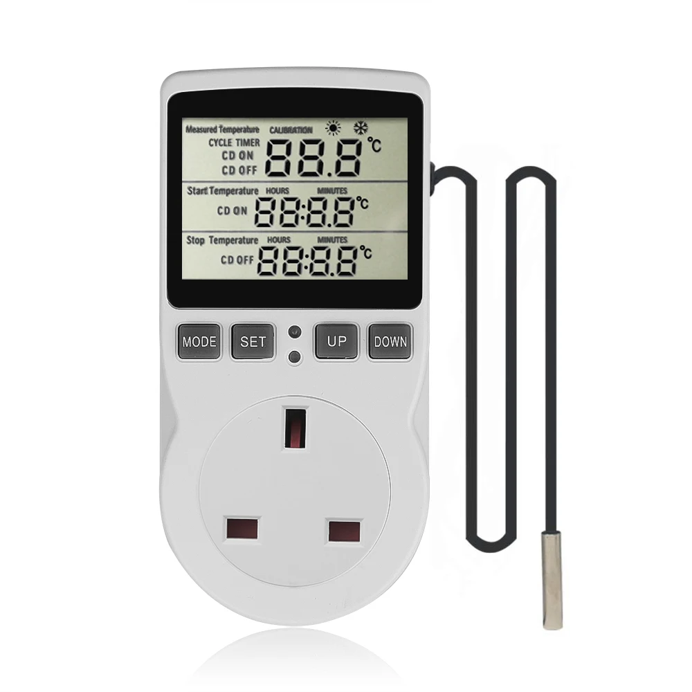 

EU/FR/US/BR/UK Digital Thermostat Outlet Plug 220V Temperature Control Socket Cooling Heating Temperature Sensing with Timer