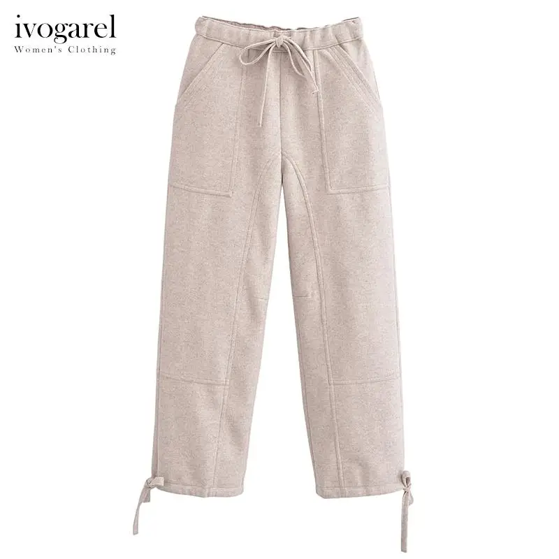

Ivogarel Felt Texture Parachute Trousers Women's Autumn Winter Mid-rise Trousers Casual Pants with Elasticated Waistband