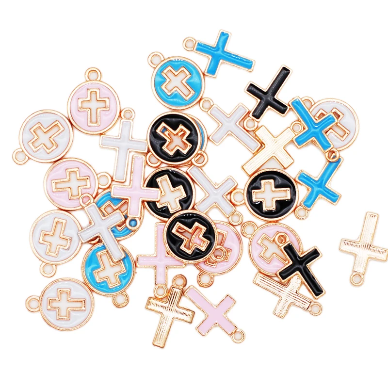100pcs 4 Color Cute Enamel Cross Charms for Earrings Pendants For Necklaces Bracelets DIY Jewelry Making Accessories