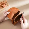 Genuine Leather Short Coin Wallets Card Holder Bag Case Portable Retro Cowhide Small Money Purse For Men Women Earphone Pouch 4