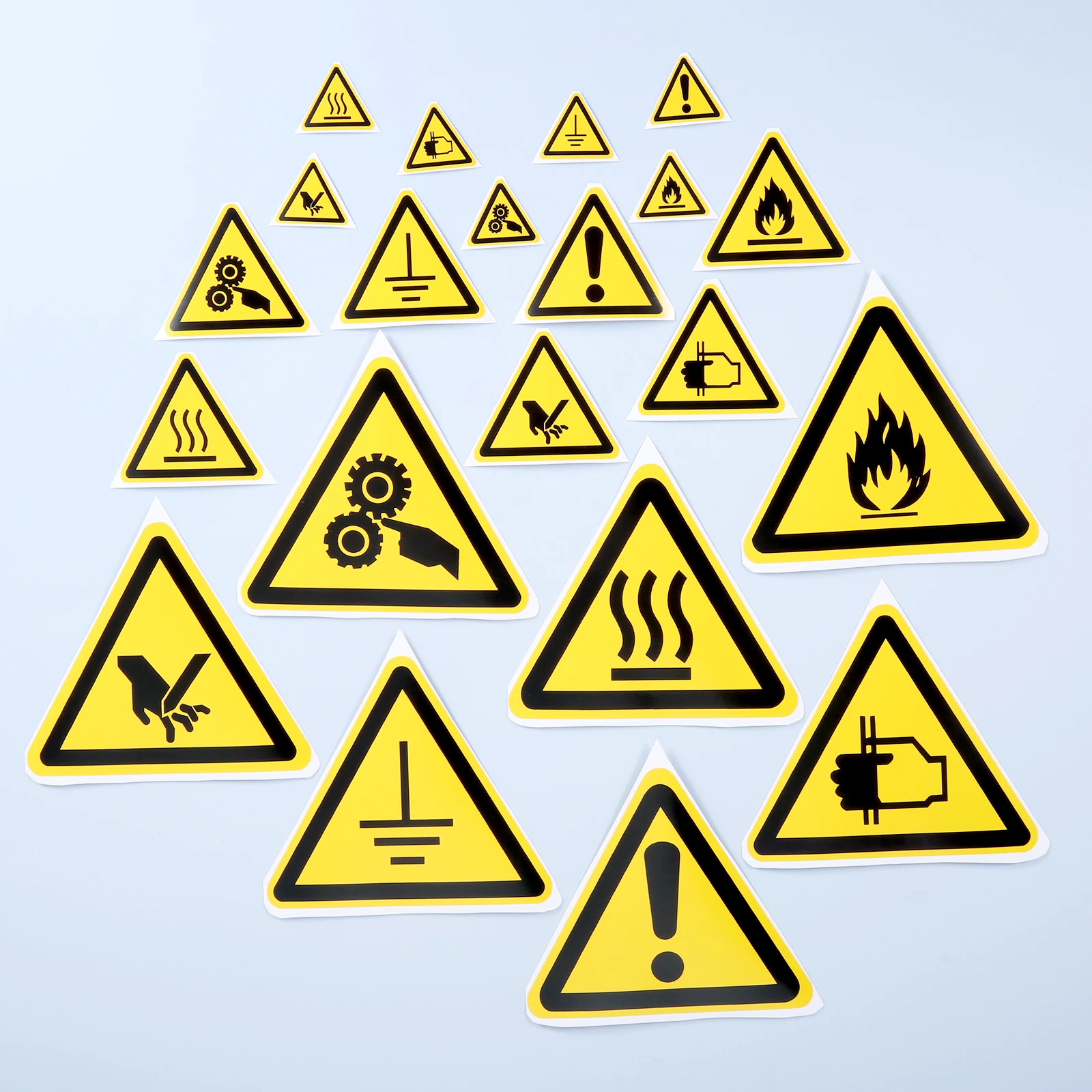 Label Sticker 5Pcs Triangle Warning Sign Sticker 25/50/100mm Security Stay Safe Label Water&Oil-Proof Tag Cogs Electricity Beware Hurting