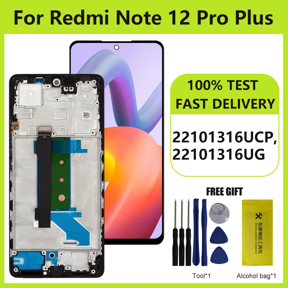 Écran LCD OEM 6.67 pouces pour Xiaomi Redmi Note 12 Pro , numériseur d'écran 22101316UG pour Redmi Note 12 Pro Plus LCD 22101316UCP  509