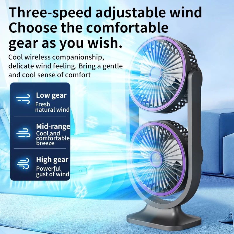 TINSOL 2026 New Dual-Head Desktop Fan, High-Power Air Circulation Fan, Office and Dormitory Double-Layer Fan 6