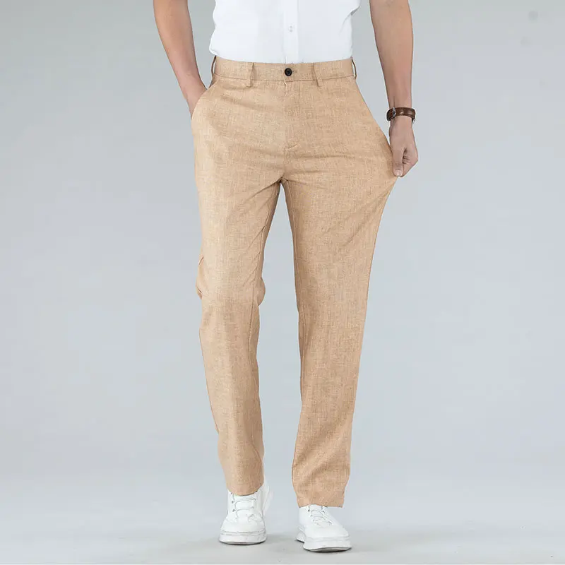 2024 New Ultra-thin Men's Fashion Pants Summer Business Breathable Linen Comfortable Male Casual Straight Trousers 3