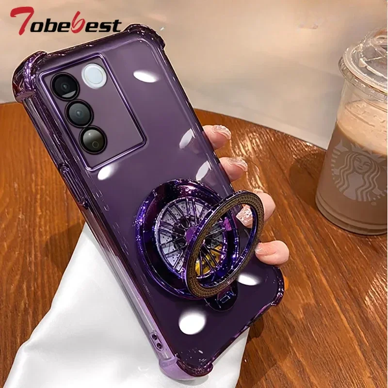 Shockproof Transparent Plating Gyro Phone Holder Case - Premium Protective Cover for Enhanced Safety and Style