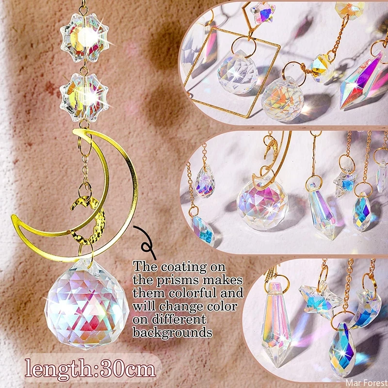 Crystal Suncatcher Sun Moon Light Catcher Pendants Wind Chimes Rainbow Maker Home Garden Decoration Window Car Charm Ornament Sun Catcher Crystal Pendant Sun Catchers Window Ornament