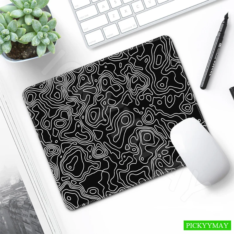 Tapete de Rato para Jogos Preto e Branco Tapete de Rato Pequeno Computador Deskpad Gamer Mousepad Locking Edge Keyboard Mats 25x20cm - Imagem 2