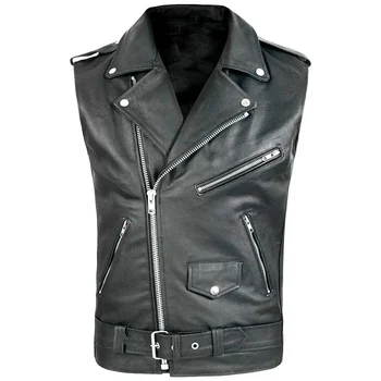 Men PU Leather Turn-Down Vest Lapel Vest Motorcycle Sleeveless Jacket Fashion Hip Hop Waistcoat Casual 1