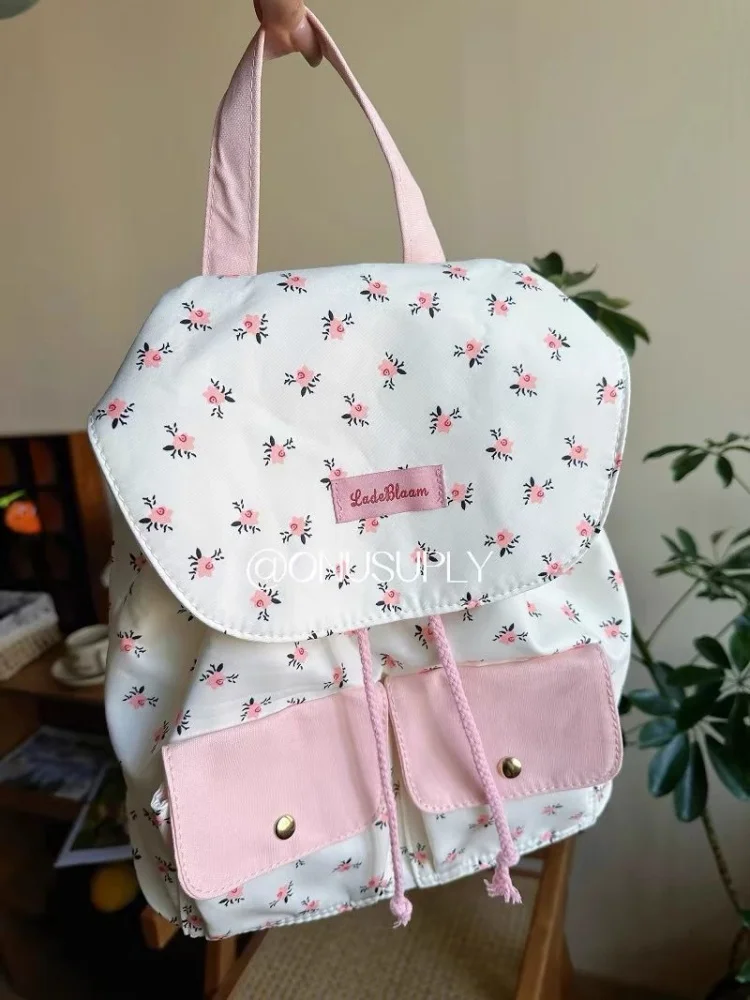 Sweet Flower Handbag Drawstring Pockter Backpack Casual Big Capacity Schoolbag  Student Leisure Travel Backpack