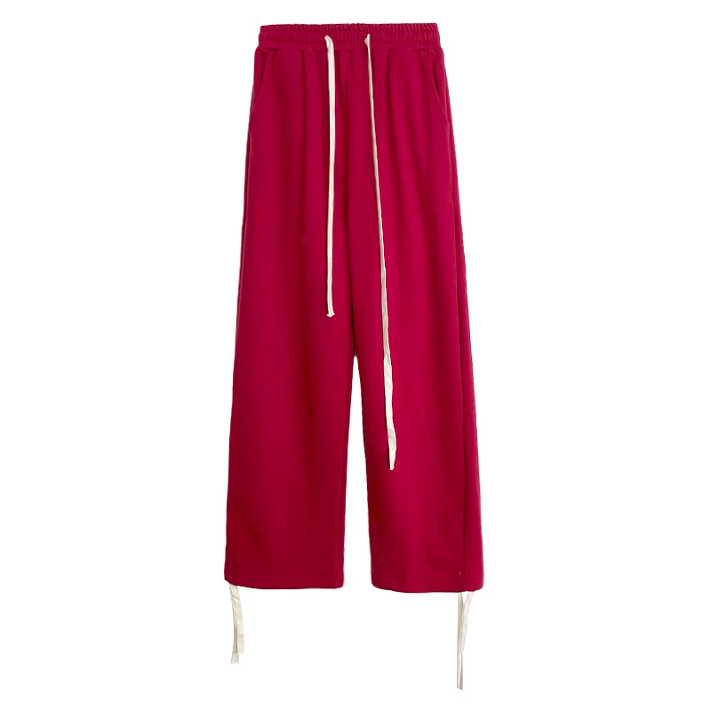 

College style simple solid color spring high waist slim straight drawstring casual pants