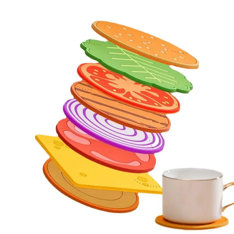

Hamburger Coaster restaurant waterproof and oil-proof coasters thickened PVC coffee cup insulation pads Heat Insulation Coasters