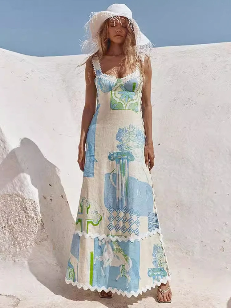 Summer Cover Ups Women Swimsuit Sleeveless Robes Bathing Suit 2026 New Flower Printing Beach Holiday Maxi Dresses Cover-Up 1