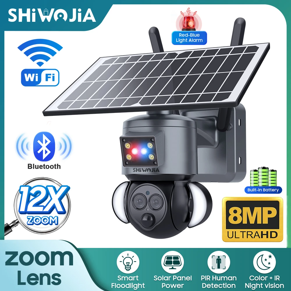 SHIWOJIA8MP4KSolarCAMERAWIFI12XZOOMSolarPanelBatterySecurity