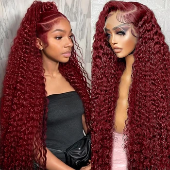 99J Burgundy Lace Front Wigs Human Hair Wigs for Black Women 13x4 HD Lace Burgundy Wig Human Hair Pre Plucked Red Lace Front Wigs 250% Density Straight Burgundy Human Hair Wigs On Clearance Sale 1