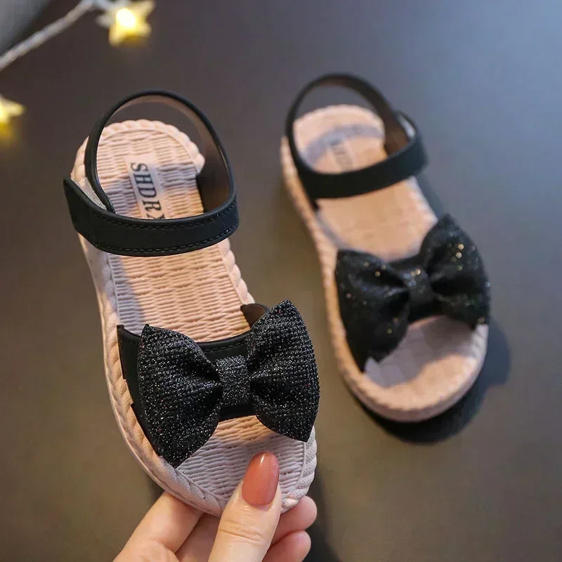 Kids Shoes Summer Sandals for Girls Bow Non-slip Soft Soled Versatile Solid Korean Sweet Princess Beach Sandals kids shoes children sandals kids sandals beach shoes