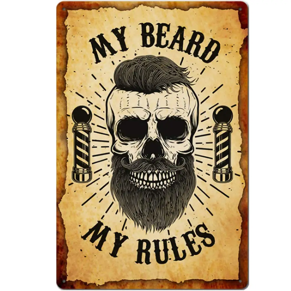 

Retro Design My Beard My Rules Tin Metal Signs Wall Art | Thick Tinplate Print Poster Wall Decoration for Barber Shop