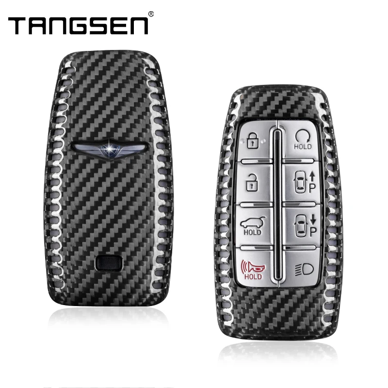 Carbon Fiber Car Key Case Cover Compatible for Genesis G70 G80 G90 GV70 GV80 GV90 Smart Remote Shell Auto key case,key case cover,car key shell,car key chain