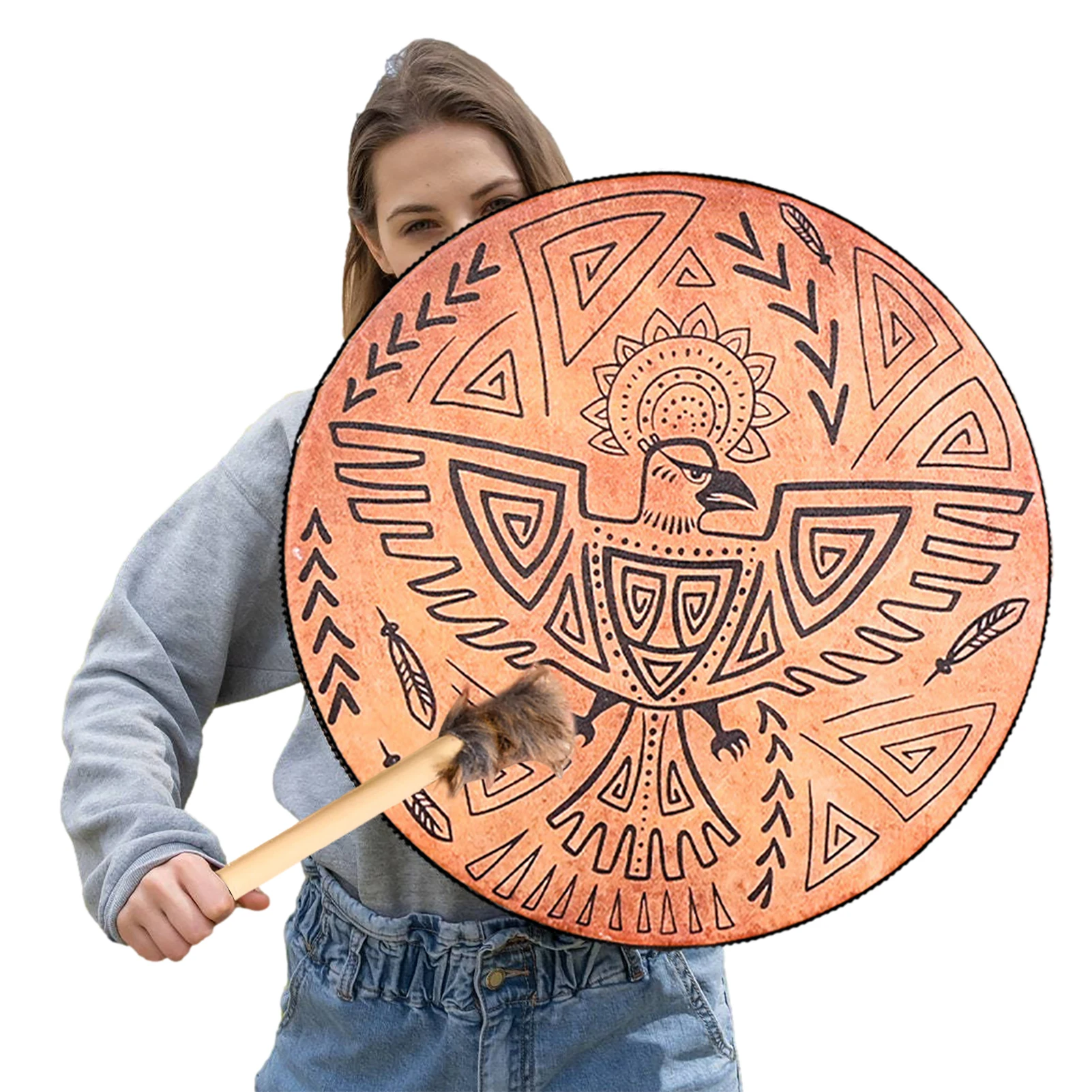 Hand Drum Musical Instruments Shamanic Drum With Mallet 3D Tree Shape Shaman Hollow Back Sound Of Music Decoration Full Of