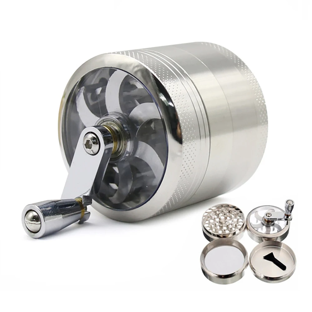 55mm Herb Grinder Hand-cranked Tobacco Crusher Durable Zinc Alloy Spice Mills with Sharp Razor for Smoker Smoking Accessories 4